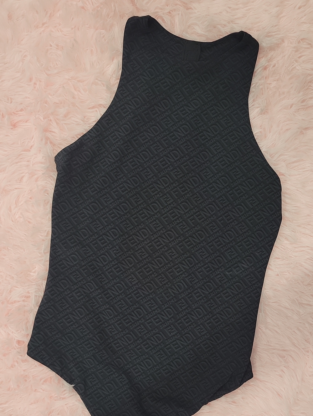 Fendi Skims Black Sleeveless Logo-Pattern Bodysuit